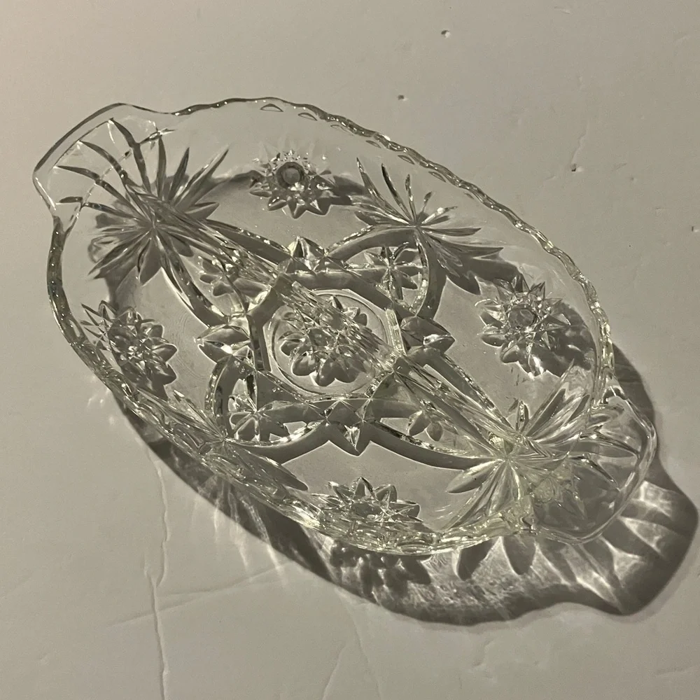 Vintage‎ Clear Glass Serving Dish Set with Floral Starburst Design